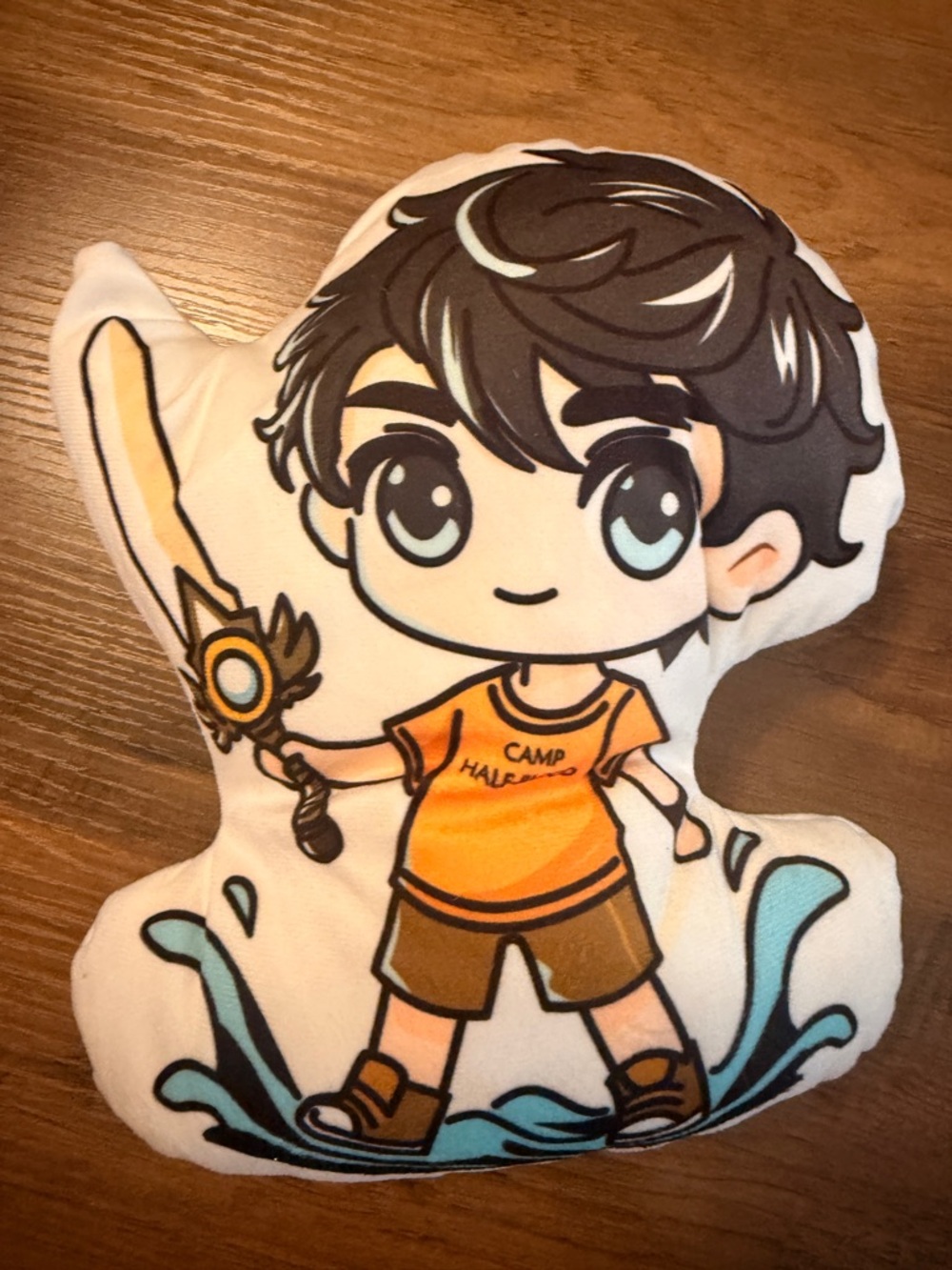 Chibi Character Plush Pillow with Orange Tee
